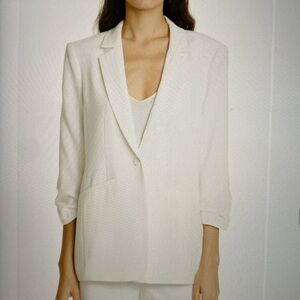 Ivory Ruched Sleeve Blazer | Size 4